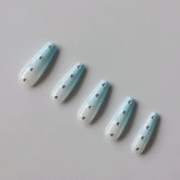 Vibeficant Progel Blue Ombre Handmade Gel Press on Nails Long Coffin Rhinestone Design